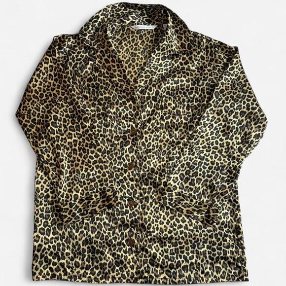 Victoria's Secret Other - Victoria's Secret Women's Pajama Top S Leopard Print Satin-Like Black Tan